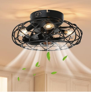 LMiSQ Caged Ceiling Fan Light - Black
