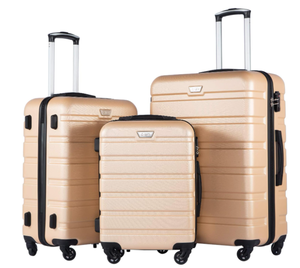 3Pcs Coolife Luggage Spinner Hardshell Suitcase Set - Champagne