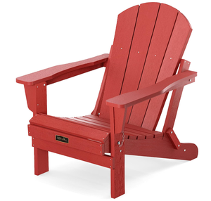 SERWALL Folding Adirondack Chair Weather Resistant for Patio - New Red