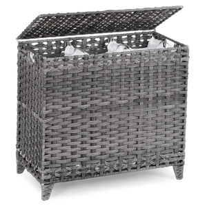 Handwoven Rattan Laundry Hamper with 3 Removable Liner Bags - Grey