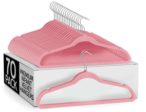 SET OF 70 - Premium Infant Velvet Hangers Non-Slip - Pink