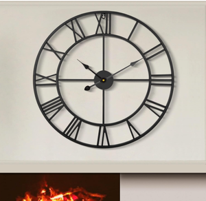 Large Round Wall Clock with Roman Numerals - Black
