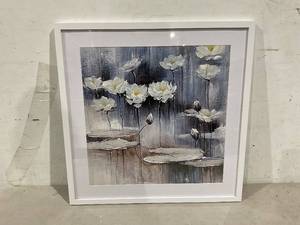 25x25 Abstract White Lily Flower Framed Artwork