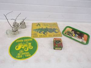 lot 29 image: John Deere Metal Signs tins and Insulators