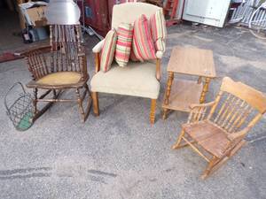 lot 101 image: Unique Rocking Chair, Kids Rocking Chair, Side Table, Chair with Pillows