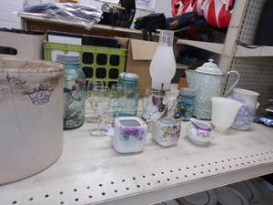 lot 136 image: Kerosene Lamp, Jar of Marbles, Dcor Jars and more