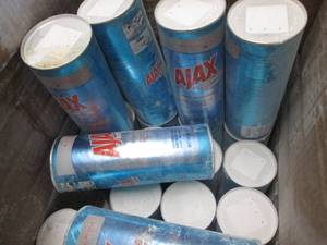 lot 345 image: Box of 21 oz Canisters Ajax Oxygen ...