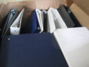 lot 398 image: XL Box of Assorted 3 Ring Binders...