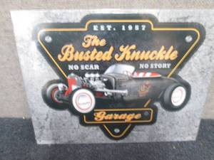 lot 455 image: Metal Busted Knuckle Garage Sign 16...