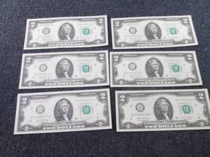 lot 463 image: 6 Sequential Uncirculated $2 Bills...