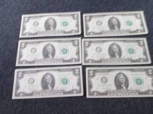 lot 466 image: 6 Sequential Uncirculated $2 Bills...