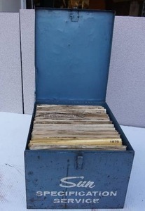 lot 16 image: Ephemera Antique Vintage Retro Automobile Service Station Equipment SUN ELECTRONICS 1960s Specification Service Metal File Box with Paper Spec Files