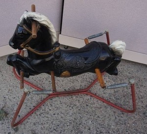 lot 21 image: Vintage 1960s Smaller Wonder() Black 4-Springs Rocking Bouncing Horse...