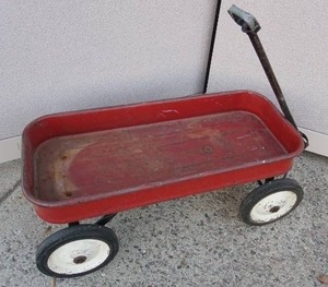 lot 35 image: Vintage Toys Childs Metal Red Wagon Large Pull Toy