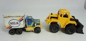 lot 59 image: This Old Toy...Vintage Metal Clover Toy Milk Truck with Opening Back, Tootsie Toy Loader Truck ...