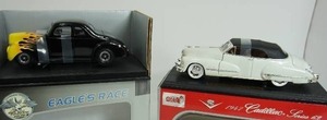 lot 71 image: This Old Toy...Diecast 1940 Ford Hot Rod Eagle Race 118 Scale Black with Flames, 118 Anson 1947 Cadillac Series 62 Off-White