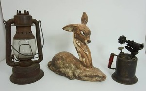 lot 73 image: Antiques & Vintage Mancave Blow Torch Hurricane Lantern...
