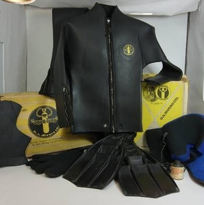 lot 83 image: Vintage AquaLung Two-Piece Dive Suit and Equipment...