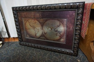 lot 146 image: Wall Art Double Hemisphere Old World Map Large Ornate Frame Double Matte