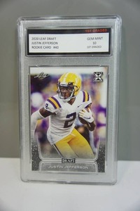 lot 1AA image: JUSTIN JEFFERSON 2020 Leaf Draft 1st Graded Gem Mint-10 Rookie Card #40 RC Minnesota Vikings