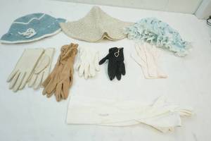 lot 98 image: 6 Vintage Womens Gloves, 3 Hats