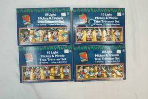 lot 182 image: 4- Mickey & Minne Mouse 10 Light Tree Trimmer  Set