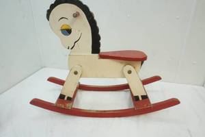 lot 205 image: Vintage Wooden Rocking Horse