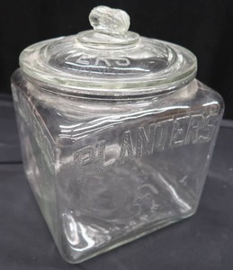 VINTAGE  ANTIQUE SQUARE PLANTERS PEANUT JAR WITH LID