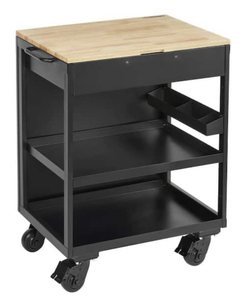 HUSKY Extra Wide Utility Cart with Wooden Top in Black (28 in. W x 37.5 in. H x 21.5 in. D)