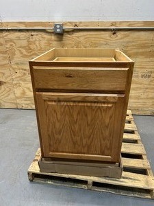 HAMPTON BAY Hampton 24 in. W x 24 in. D x 34.5 in. H Assembled Base Kitchen Cabinet in Medium Oak with Drawer Glides