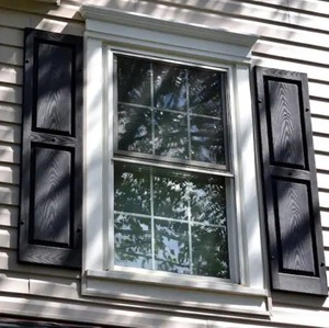 BUILDERS EDGE 14.75 in. x 47 in. Raised Panel Vinyl Exterior Shutters Pair in Black