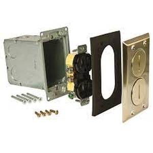 lot 77 image: RACO 3-14 in. L x 5-14 in. W x 4-34 in. H Steel Brass 1-Gang Rectangular Floor Box Kit, 1-Pack