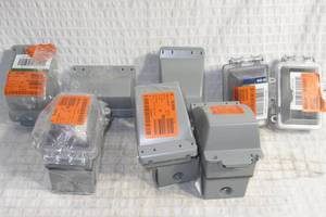 lot 54 image: Set of 8 Heavy Duty Outlet Switch Boxes Covers Assemblies w 3 GFCIs
