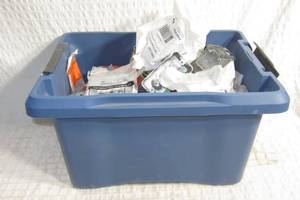 lot 91 image: Bin Full of Mason Boxes and Metal Plates-Single Gang