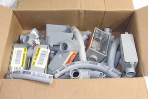 lot 93 image: Lot of Schedule 40 PVC Elbows and Junction Pull Boxes