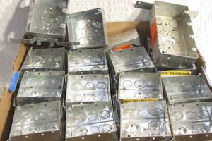 lot 94 image: Set of 30 Square 4 in. 1900 Boxes and Multi-Gang Metal Boxes Some w Brackets
