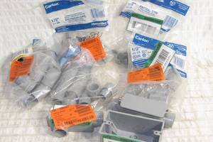 lot 106 image: Lot of 12 Schedule 40 PVC Straps, Couplings, Connectors, Pull Boxes