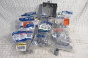 lot 107 image: Lot of 34 Schedule 40 PVC Clamps, Connectors, Junction Pull Boxes