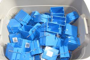 lot 108 image: 28 x 18 Bin Full of Residential Single Gang Nail On Boxes