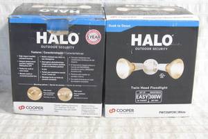 lot 123 image: Set of 2 Halo PWT 300-Watt 60-Degree White Outdoor Integrated LED Flood Light with Dusk to Dawn