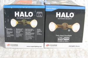 lot 133 image: Set of 2 Halo PWT 300-Watt 60-Degree Bronze Outdoor Integrated LED Flood Light with Dusk to Dawn