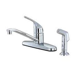 lot 28 image: Non-Metallic 1-Handle Standard Kitchen Faucet with Side Sprayer in Chrome