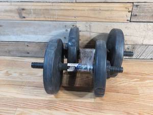lot 60 image: Two Pro Strength Dumbell Handles with Four 5 lb Weights