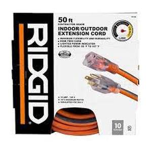 lot 46 image: RIDGID 50 ft. 103 Heavy Duty IndoorOutdoor SJTW Extension Cord with Lighted End, OrangeGrey