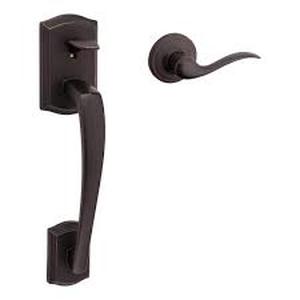 lot 33 image: Kwikset Prescott Door Handleset Only with Tustin Door Handle in Venetian Bronze