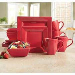 lot 20 image: 16-Piece Solid Square Dinnerware Set - Red