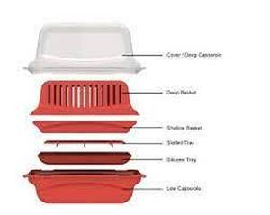 lot 79 image: Set of 2 Cooks Essentials 6 Piece Microwave Multi Cooker Roast, Steam, Poach& Bake - Red
