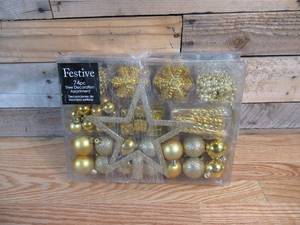 lot 136 image: Lot of TWO Festive 74pc Tree Decoration Assortment - Gold