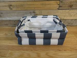lot 128 image: Pair of Matching Striped Fabric Baskets