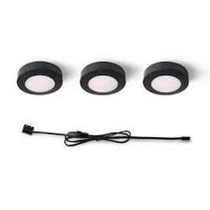 lot 130 image: Commercial Electric 3-Light Plug-In LED Black Puck Light Kit with CCT Changing (2700K3000K4000K)
